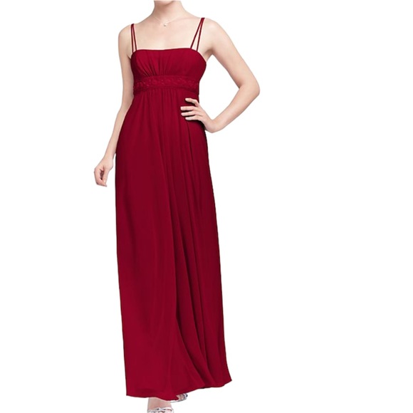 David’s Bridal Spaghetti Strap Chiffon Dress With Beaded Empire - Picture 1 of 9